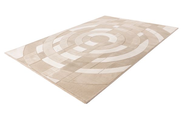 Webteppich BERGAMO ca. 160x230cm in Farbe beige, Spiegelrund, Modell: Spiral, Kuscheliger Teppich, Beige Muster, Wohnzimmerteppich