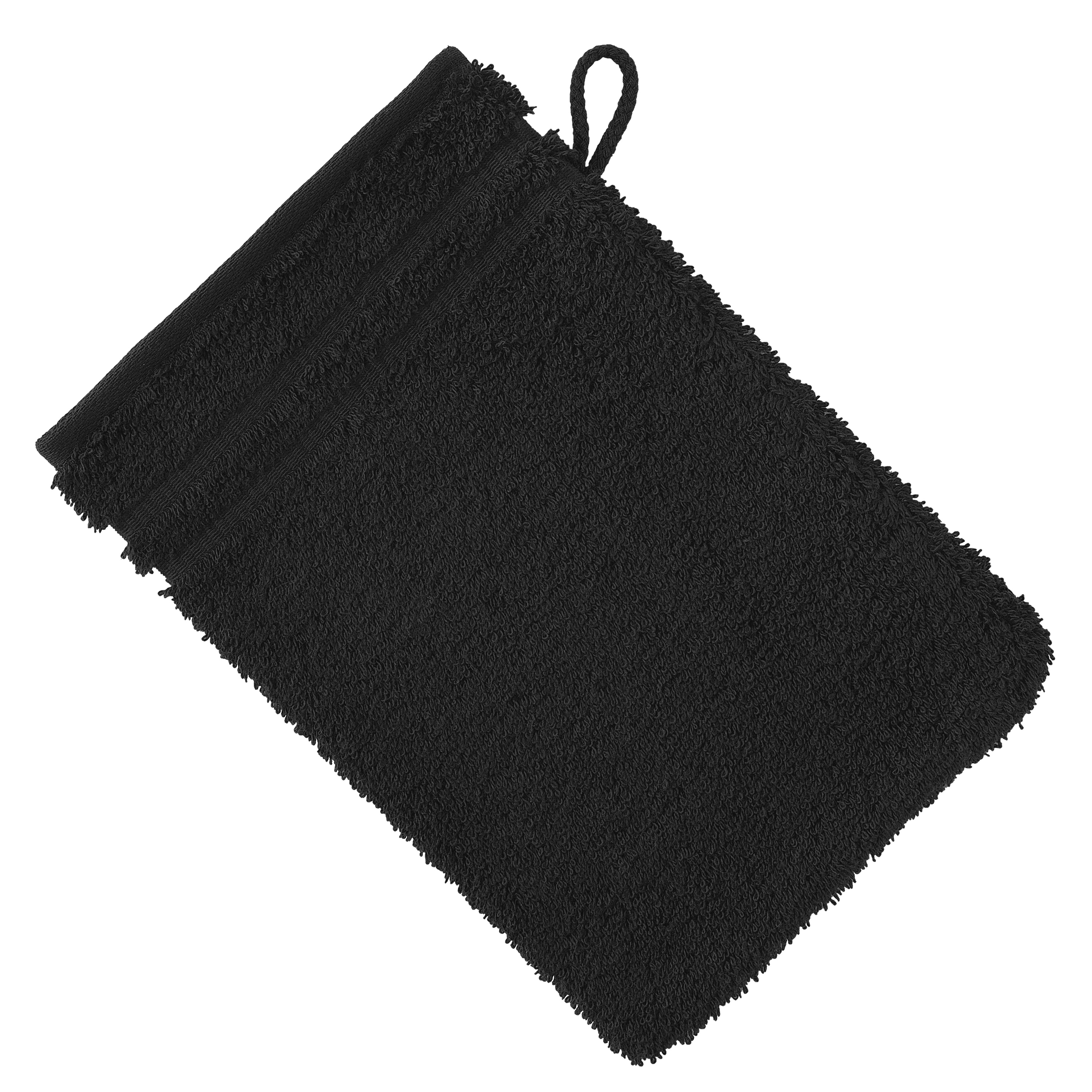 Vossen Waschhandschuh Vienna Style Supersoft ca. 22x16cm in Farbe schwarz, Waschhandschuh, Frottee, Schwarz, Baumwolle, Aufhängeschlaufe