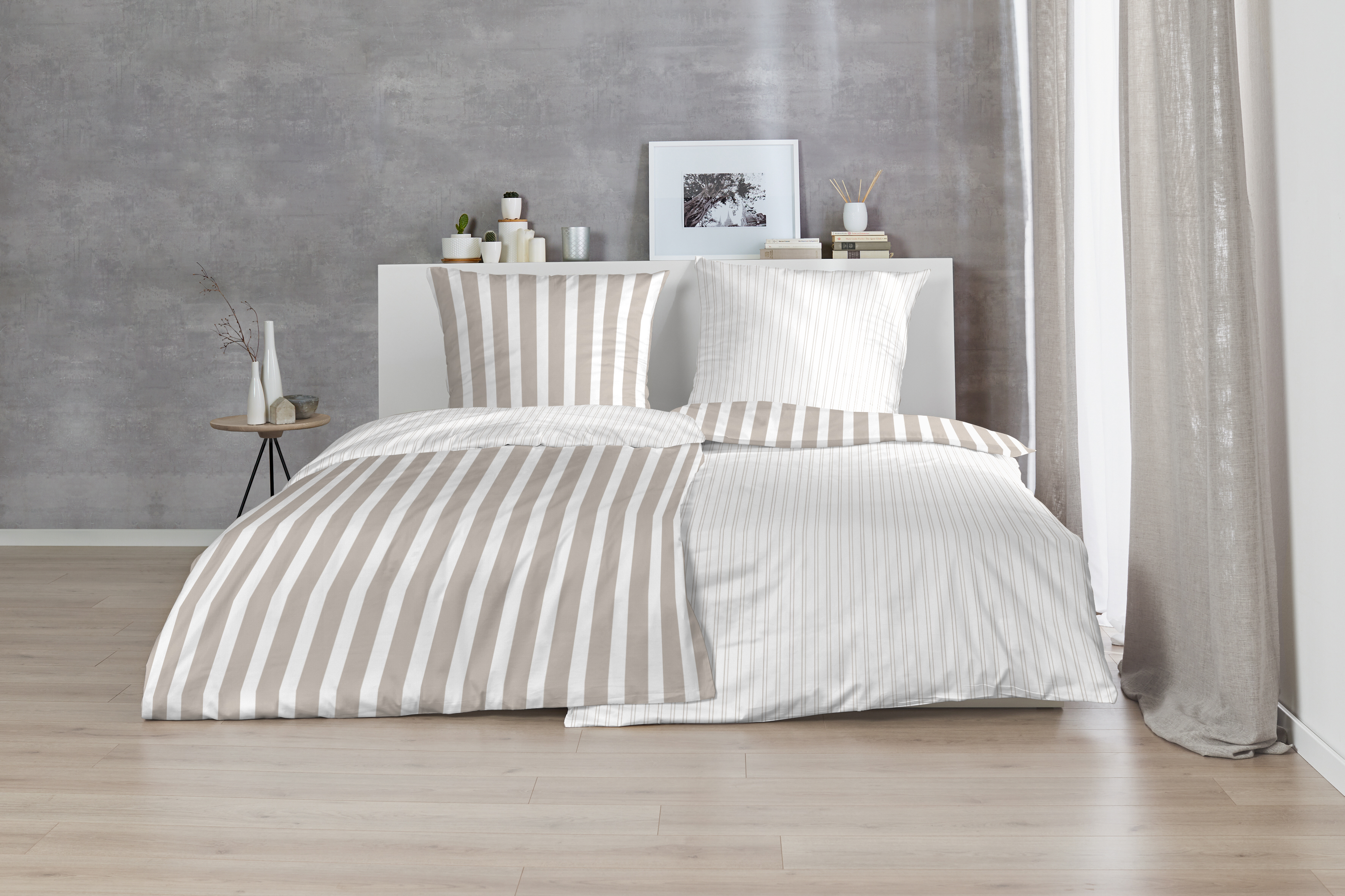 Hahn Haustextilien Perkal-Bettwäsche 135x200cm ca. 135x200cm, Kopfkissen ca. 80x80cm in Farbe braun/weiß gestreift, Moebel, Bett, Bettlaken