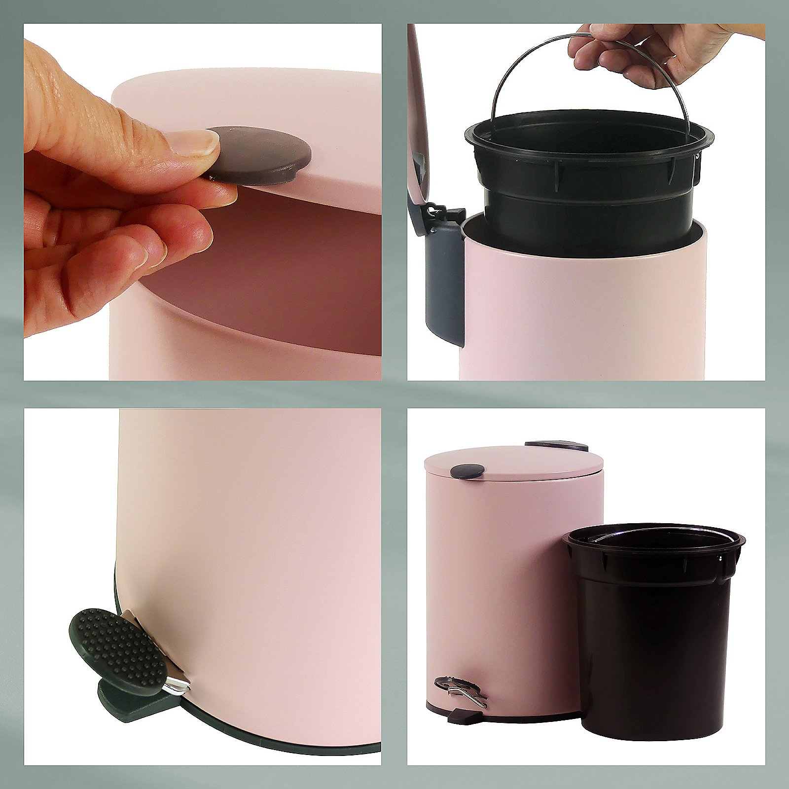 Kela Kosmetikeimer MATS in Farbe Wolkenrosa, kettle, electric kettle, pink, pearl, lid, Eimer, Kübel, Tragegriff, Deckel, Pedal