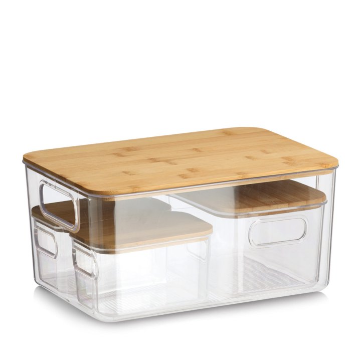 Zeller Aufbewahrungsboxen-Set in Transparent, Aufbewahrungsbox, Klarglas, Bamboo Deckel, Mehrere Größen, Küche