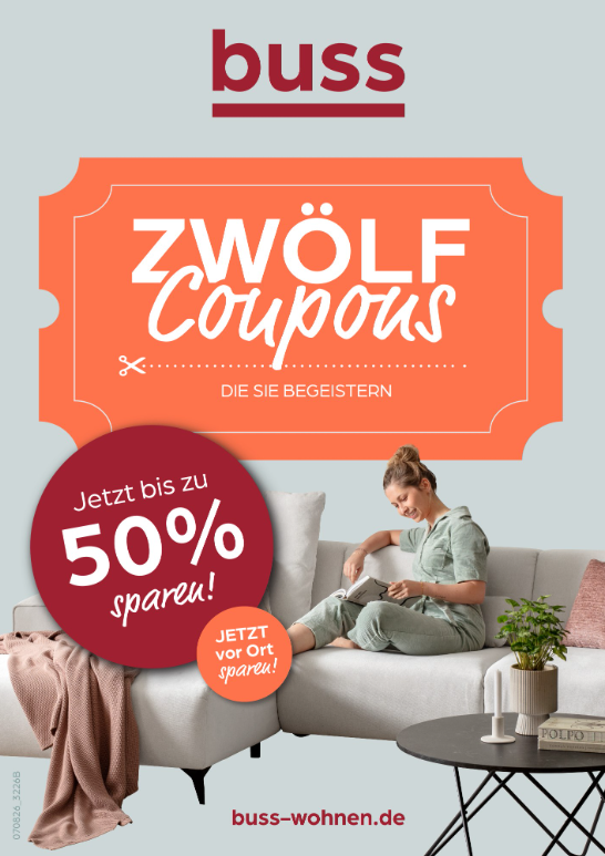 12 Coupons, die Sie begeistern - jetzt bis zu 50% sparen! sofa, couch, wohnzimmer, frau, coupon