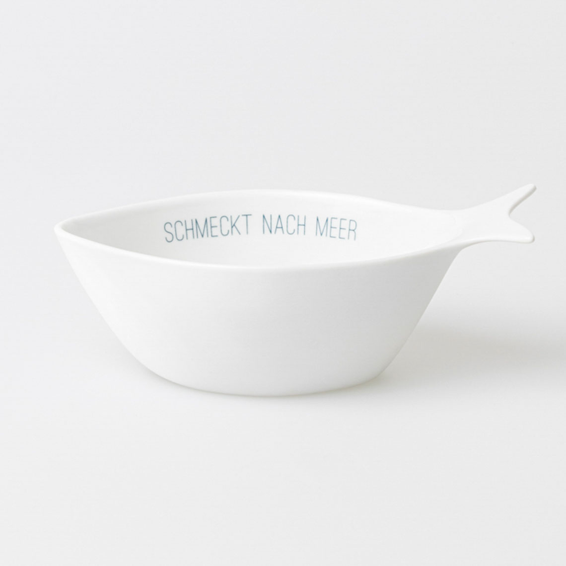 Fischschale MEERESRAUSCHEN in Farbe weiß, Schale, Porzellan, Weiß, Spenderform, Innenseite Text