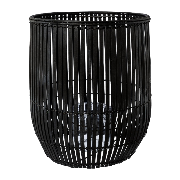 Bambus-Windlicht m. Glas 30x30 SAM in Schwarz, Korbstanter, Laterne, Blumentopf, Garten, Dunkel Schwarz