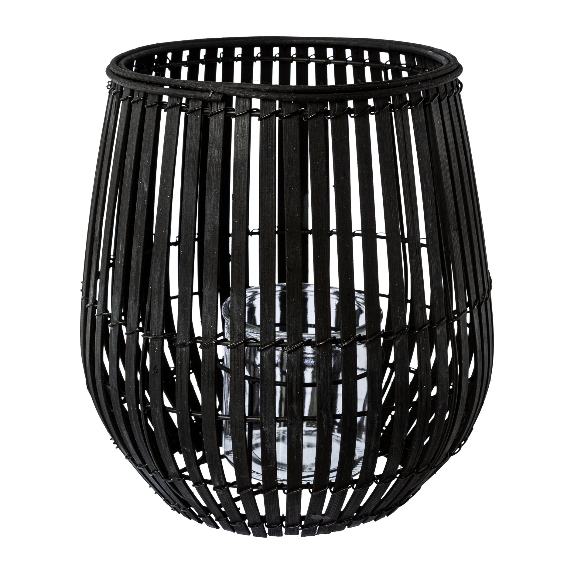 Gasper Bambus Windlicht Sam mit Glas in Bambus schwarz