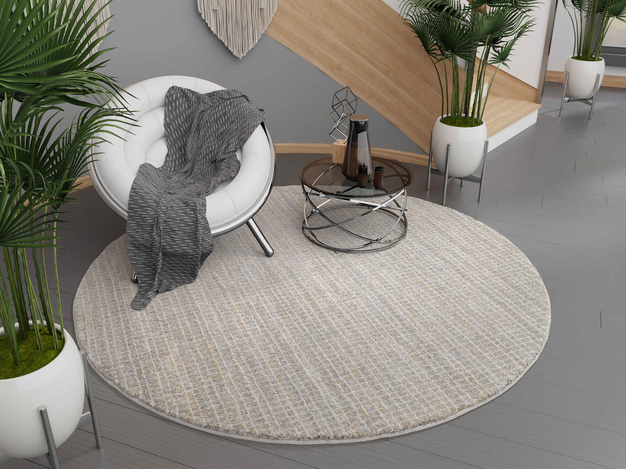 OCI Webteppich Ø ca. 160cm in Farbe grau-creme