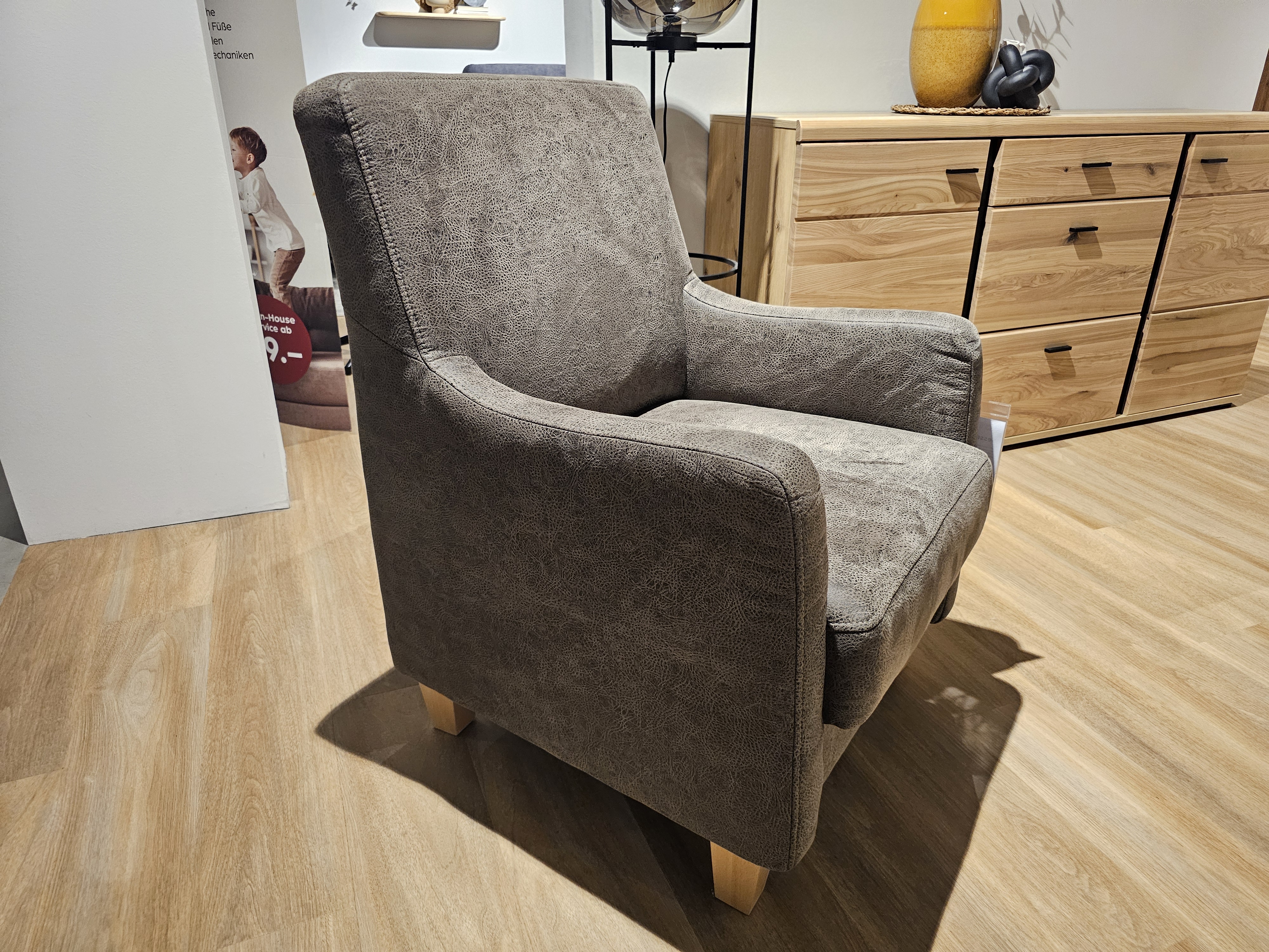 Sessel in , Sessel, Grau, Lederoptik, Bequem, Holzbeine
