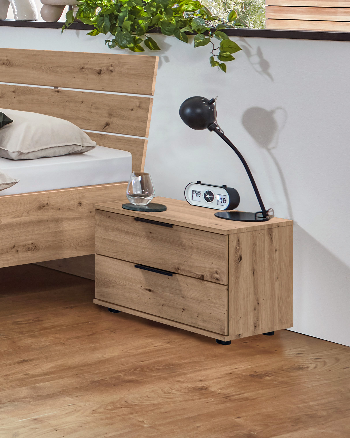Wimex Nachtschrank Easy Plus Holzwerkstoff, Nachttisch, Nachtkommode, Holzoptik, Schubladen, Lampe