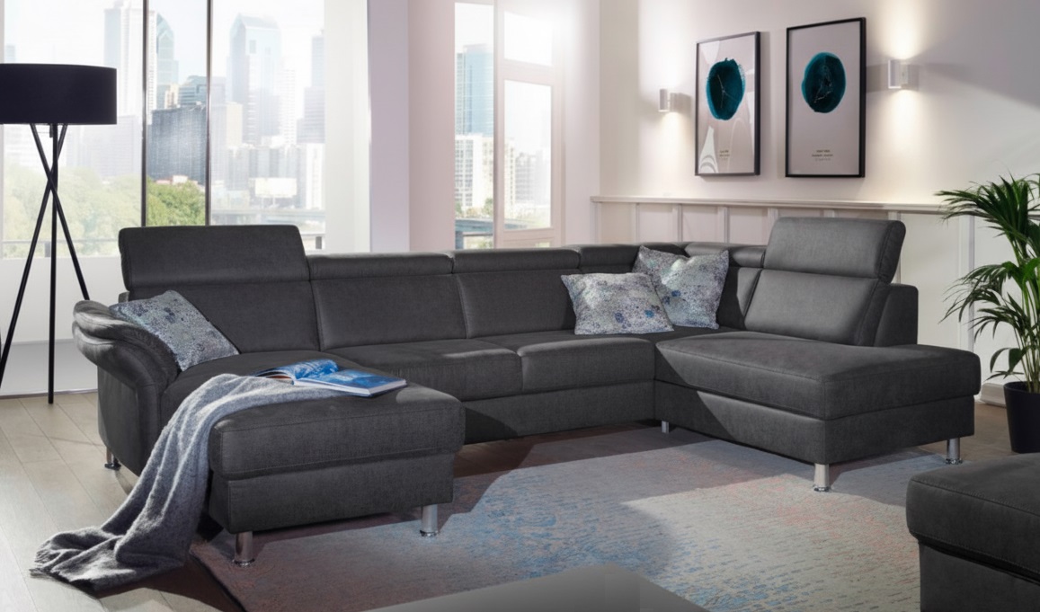 Sit & More Wohnlandschaft ARNGAST ca. 318x193cm in Stoff Taurus schwarzgrau, Couch, Mobiliar, Wohnzimmer, Pflanze, Dekoration für Zuhause