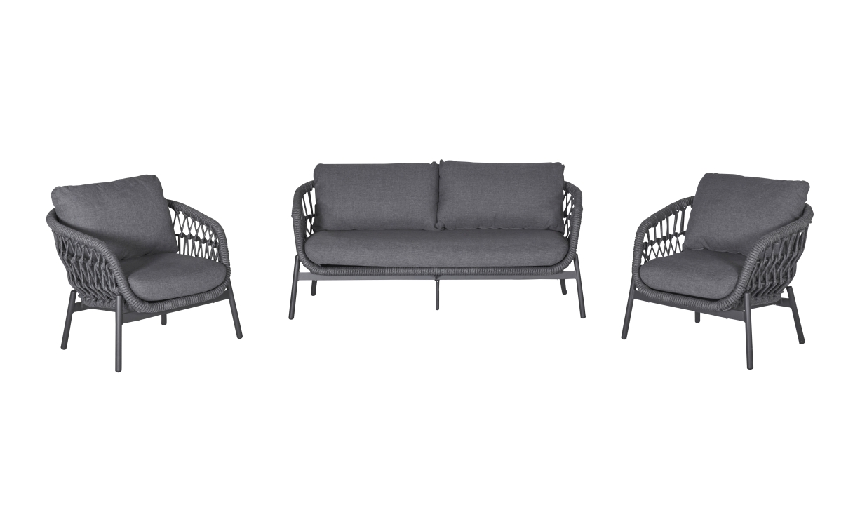 L.C. Wholesaler Living-Set BARI 4-teilig in Rope Farbe dunkelgrau/Aluminium anthrazit