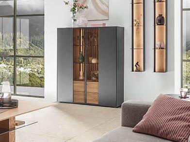 Hartmann Highboard SELINO in Birke massiv anthrazit lack. Hartmann Highboard SELINO in Birke massiv anthrazit lack., sideboard, Schrank, Glas Türen, Aufbewahrung, moderne Möbel