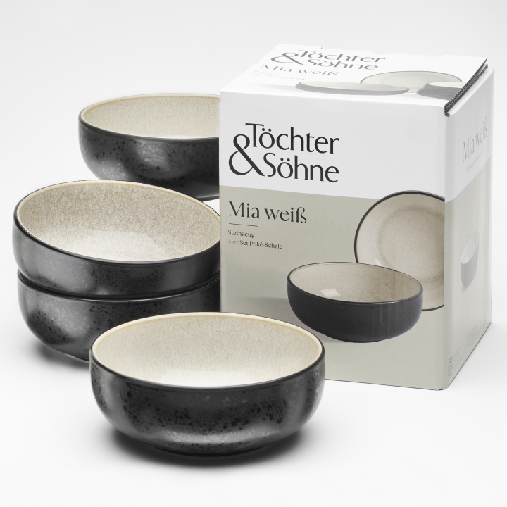 van Well 4er-Set Bowls MIA 18cm aus Steinzeug glasiert weiß