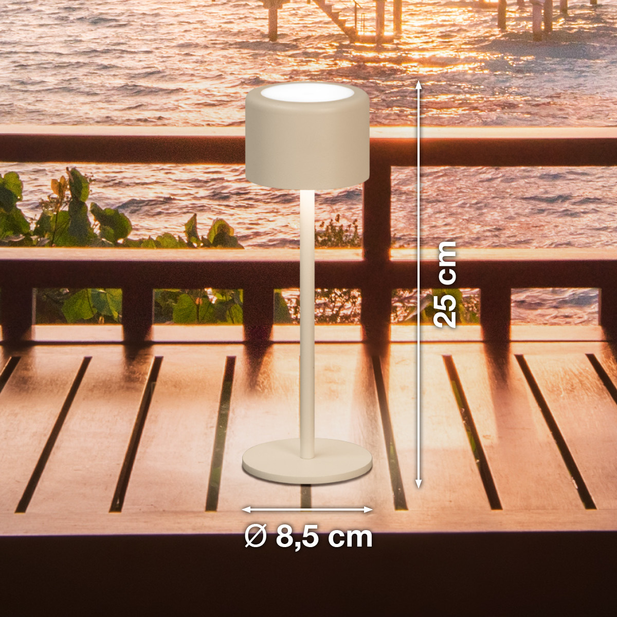 FH Lighting LED-Tischleuchte JUNA in Metall sandfbg., Tischlampe, Stehlampe, Beleuchtung, Standleuchte, Bodenleuchte