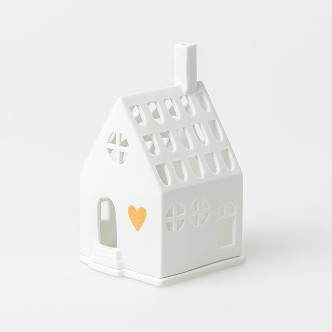Lichthaus Home is where the heart is, Porzellanhaus, Miniaturhaus, Weiß, Herzdeko, Lochfenster