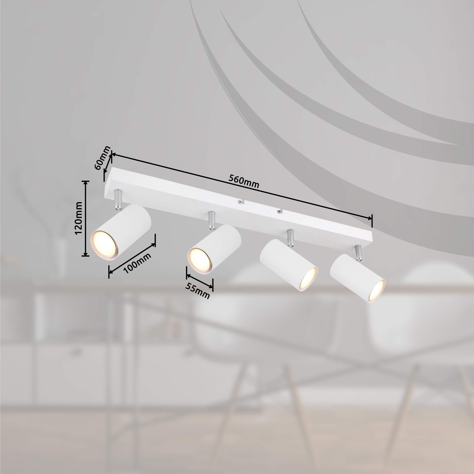 Strahler in Metall verchromt weiß, Lichtleiste, Deckenleuchte, Spotlampen, Metall, weiß