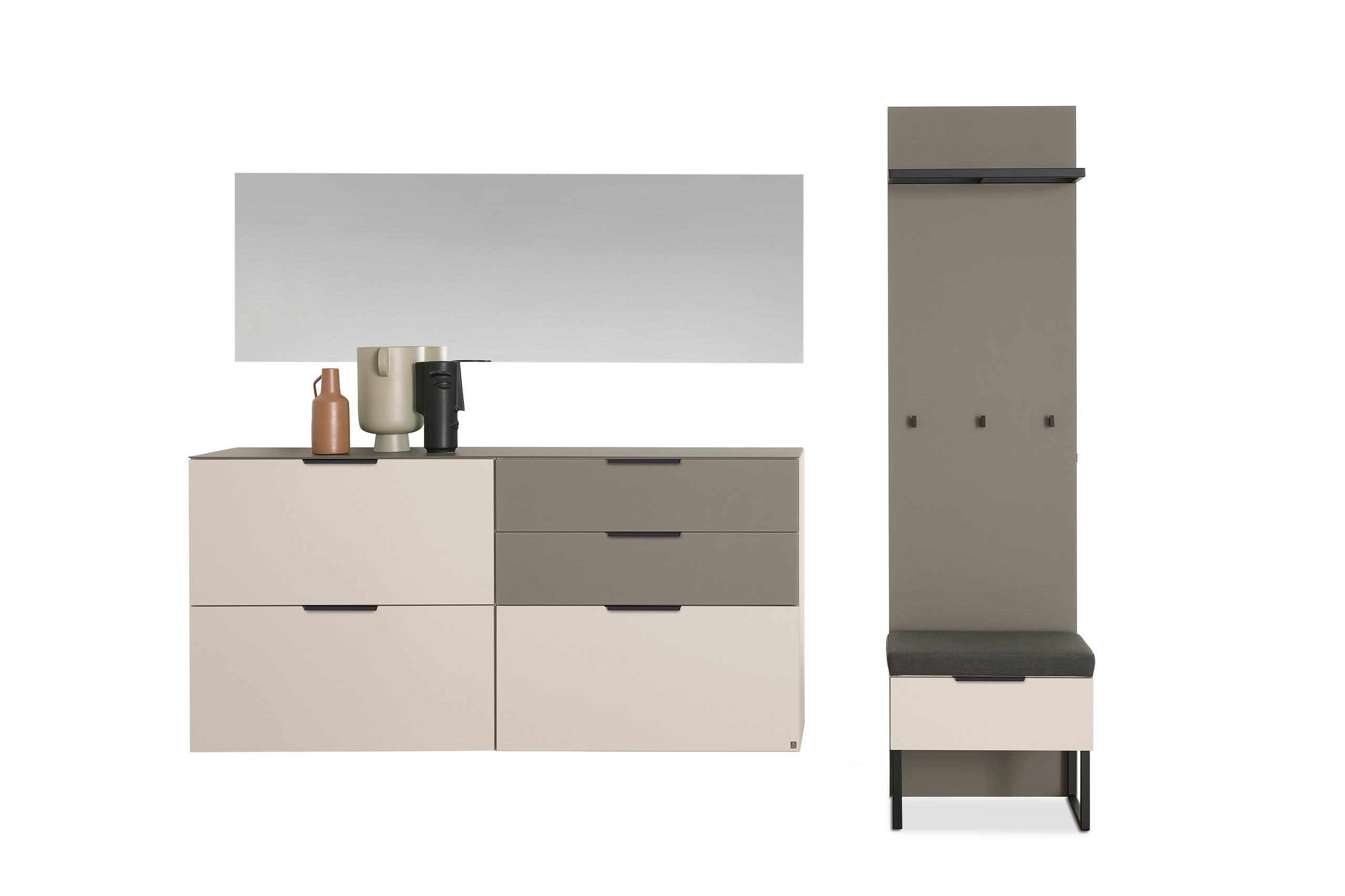 Musterring Garderobenkombination OVIDA ca. B240 H202 T40 cm in Cotton dekor Musterring Garderobenkombination OVIDA ca. B240 H202 T40 cm in Cotton dekor, Sideboard, Schrank, Schmuckkasten, Beige, Grau