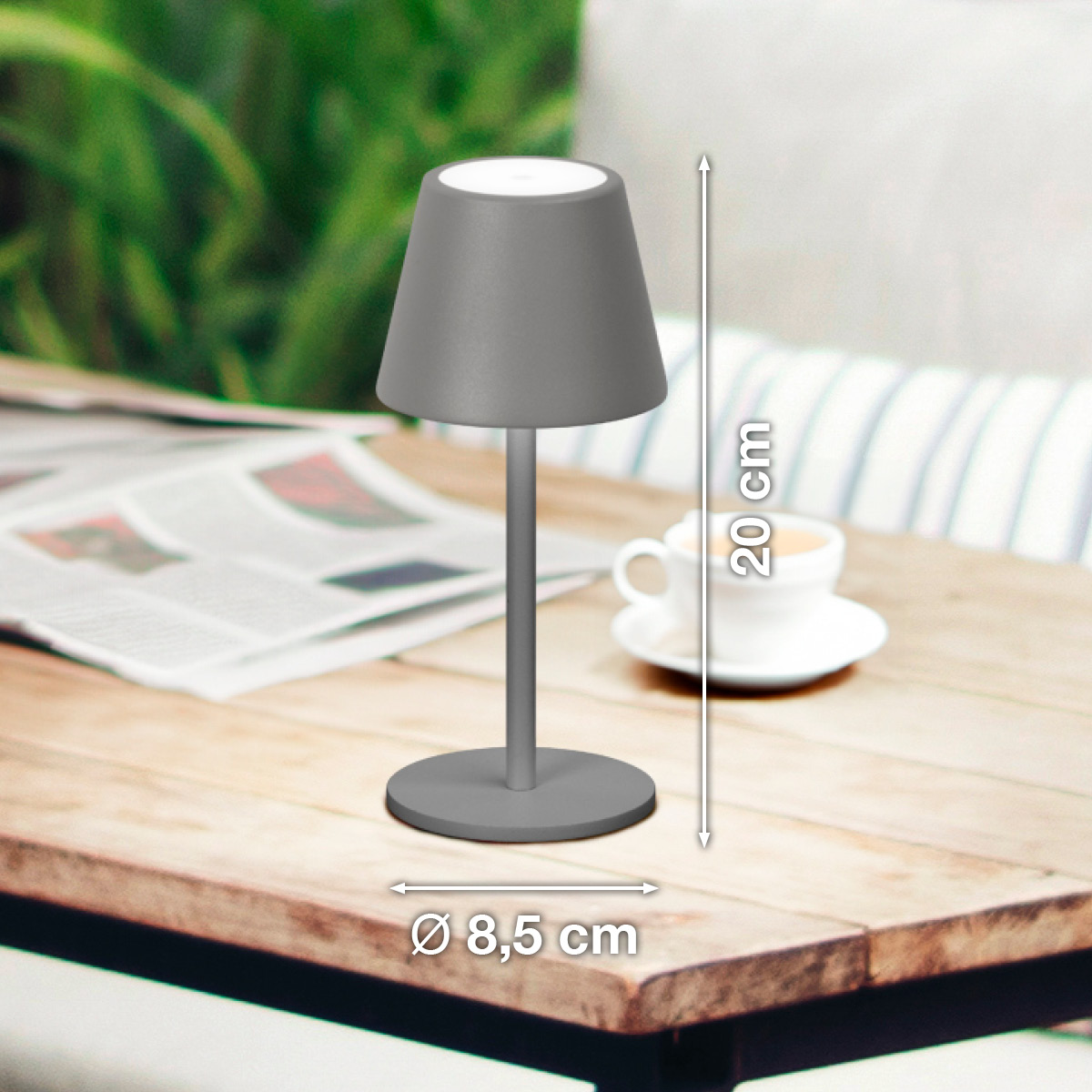 FH Lighting LED-Tischleuchte SALERNO in Metall sandgrau, Tischlampe, Stehlampe, Grau, Metall, Kegel-Lampe