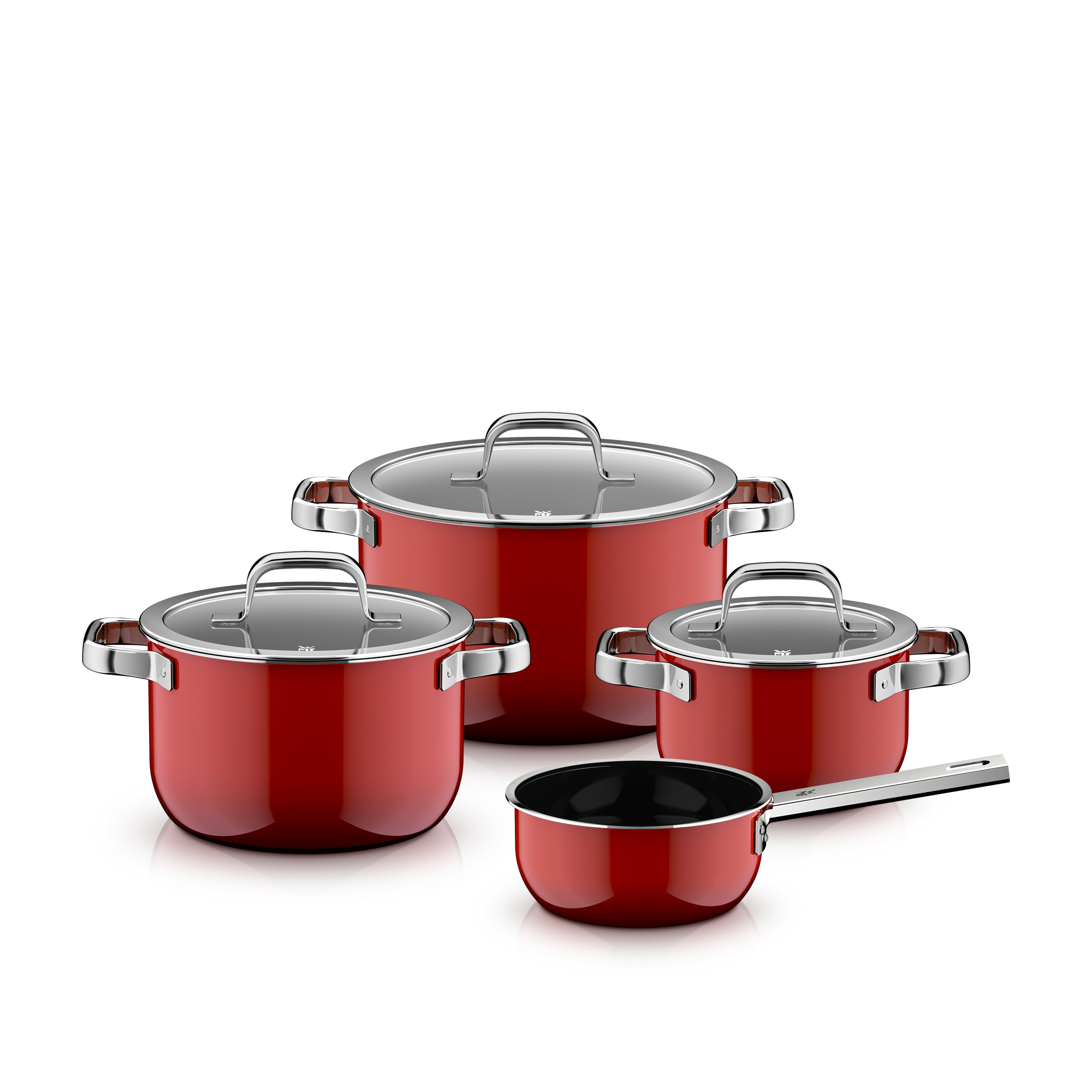 WMF Fusiontec Mineral Pro, Topf-Set, 4-teilig, Passion Red in passion red, Topfset, Pfannen, Kochtopfset, Edelstahl, Rot