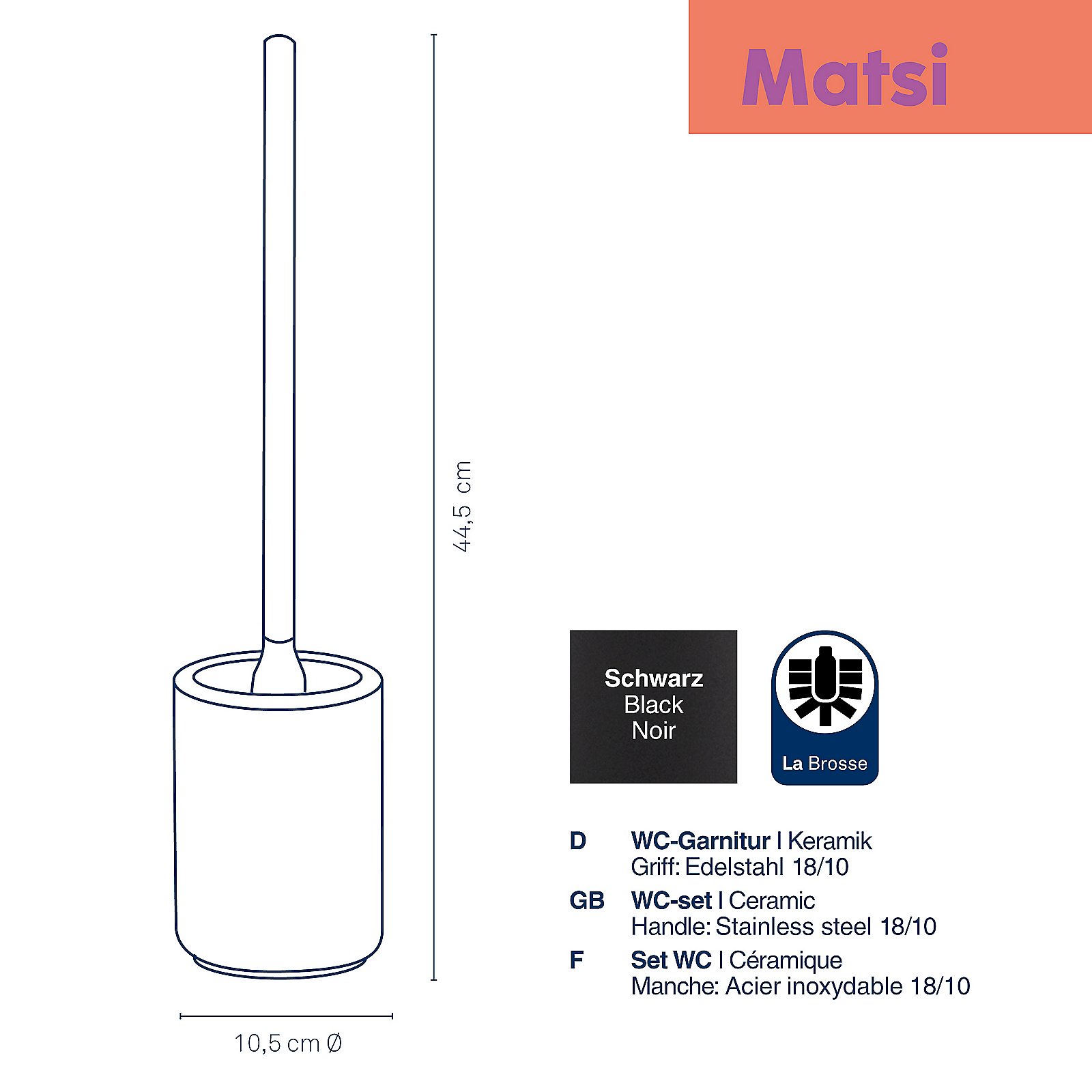 Kela WC-Garnitur Matsi schwarz MATSI in schwarz, Rauchrohr