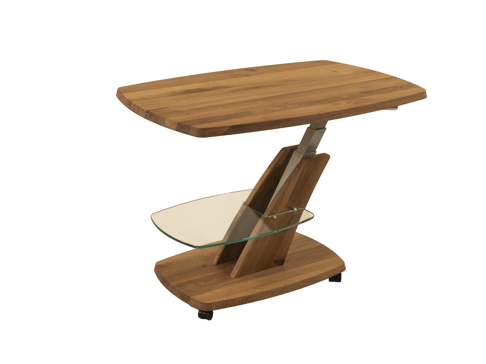 Vierhaus Couchtisch auf Rollen, ca. 90 x 60 x 47 - 64 cm in Wildeiche massiv geölt