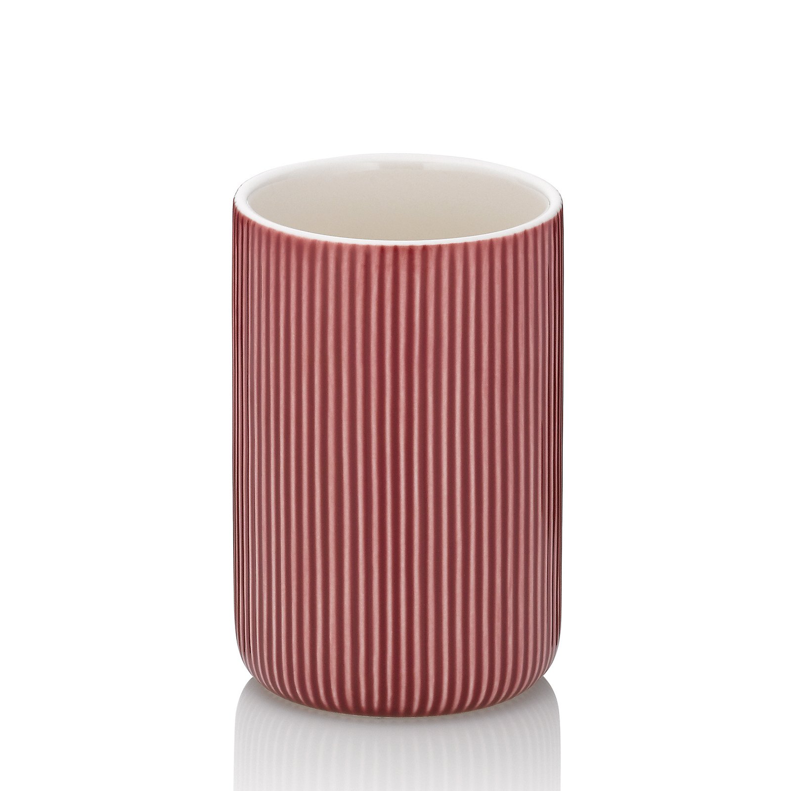 Kela Becher AVA in Farbe himbeerrot, Keramischer Becher, Roter Becher, gerippte Oberfläche, Tassenform, großes Fassungsvermögen