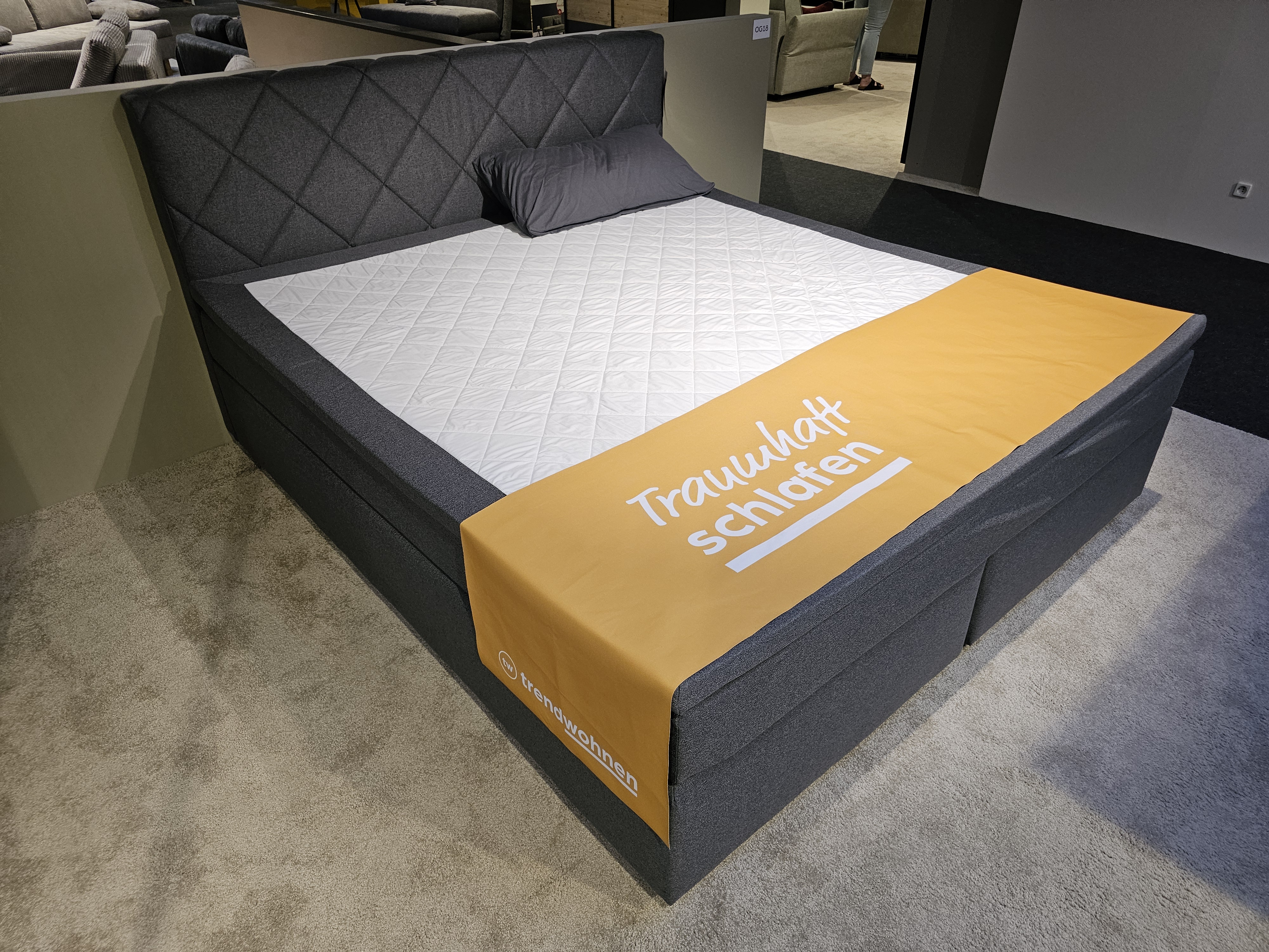 Boxspringbett 180x200 Grau, Bettrahmen, Boxspringbett, grau, Kopfteil, Madratheller