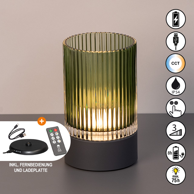 LED-Tischleuchte ARIVA PRO in Glas sandgrau, Lampe, Tischlampe, Lampenschirm