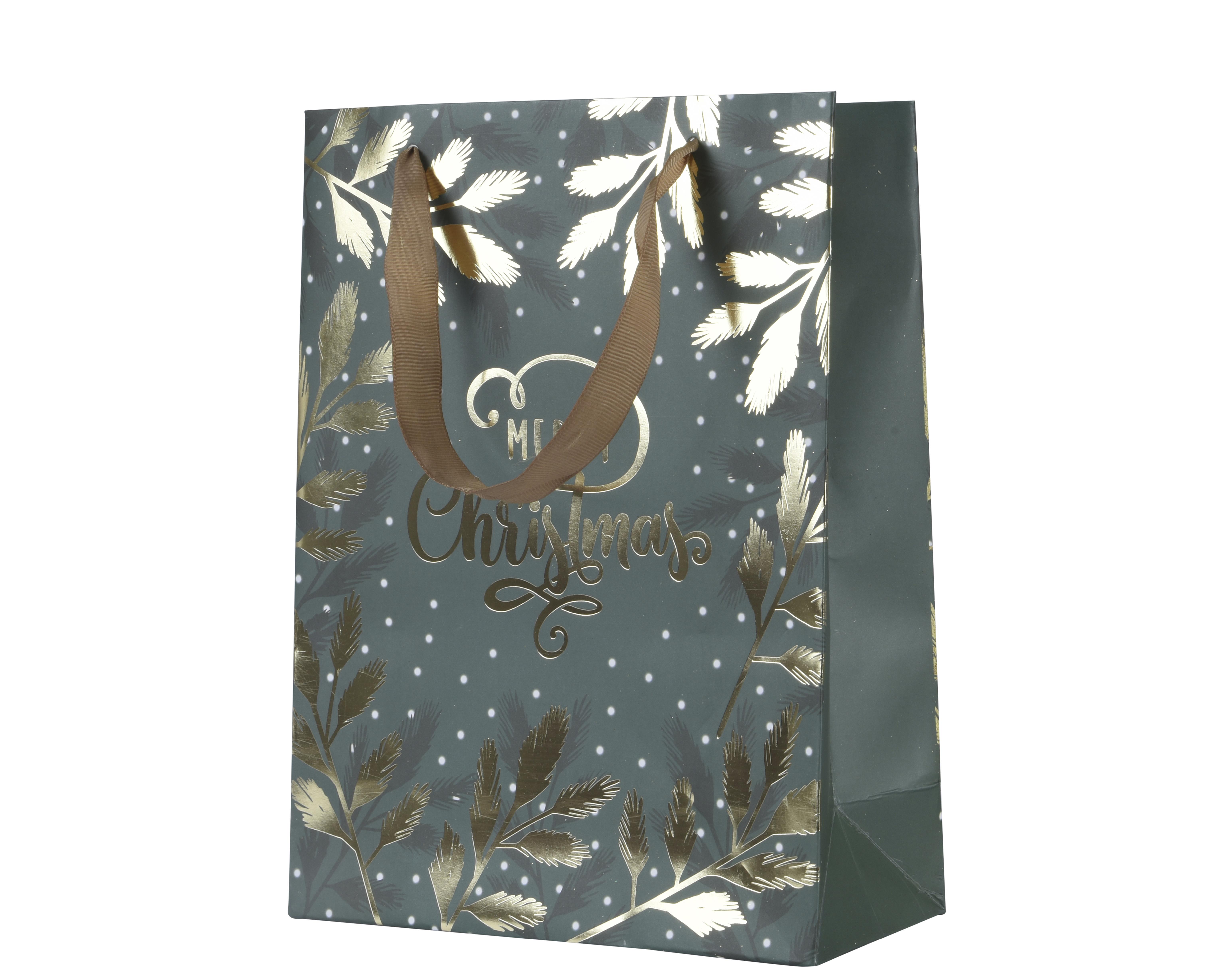 Kaemingk Geschenktasche 12x30x42cm 461827 ca. 12x30x42 cm in grün/gold, Tasche, Einkaufstasche, Tragetasche