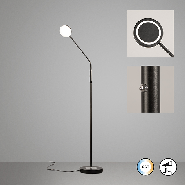 Fischer & Honsel LED-Stehleuchte SORENTO ca. H160 cm, D23 cm in Metall sandschwarz matt,