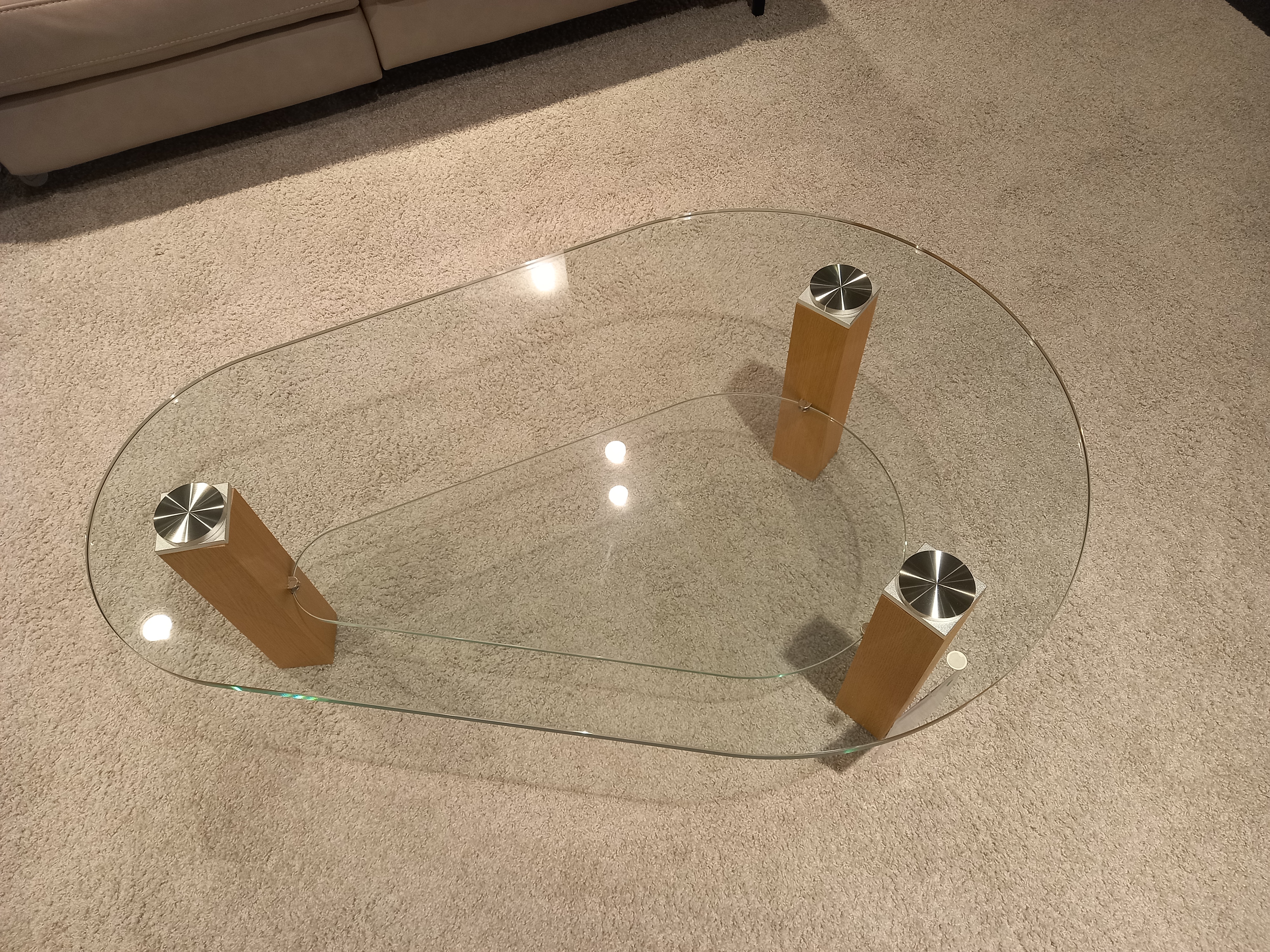 Eve Collection Couchtisch Rimini, ca. 110 x 42,5 x 70 cm in Eiche bianco mit Klarglasplatte