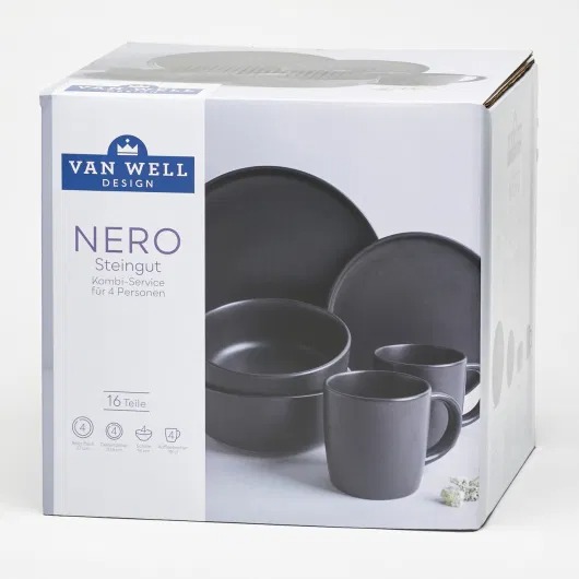 van Well Kombiservice 16-tlg. NERO rund NERO in schwarz