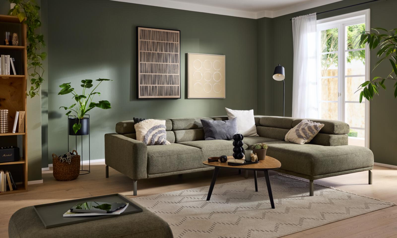 Roomio Polsterecke NO. 4106 ca. 267x219cm in Stoff Famous turtle, Wohnzimmer, Sofa-Ecke, Grün, Beistelltisch, Teppich