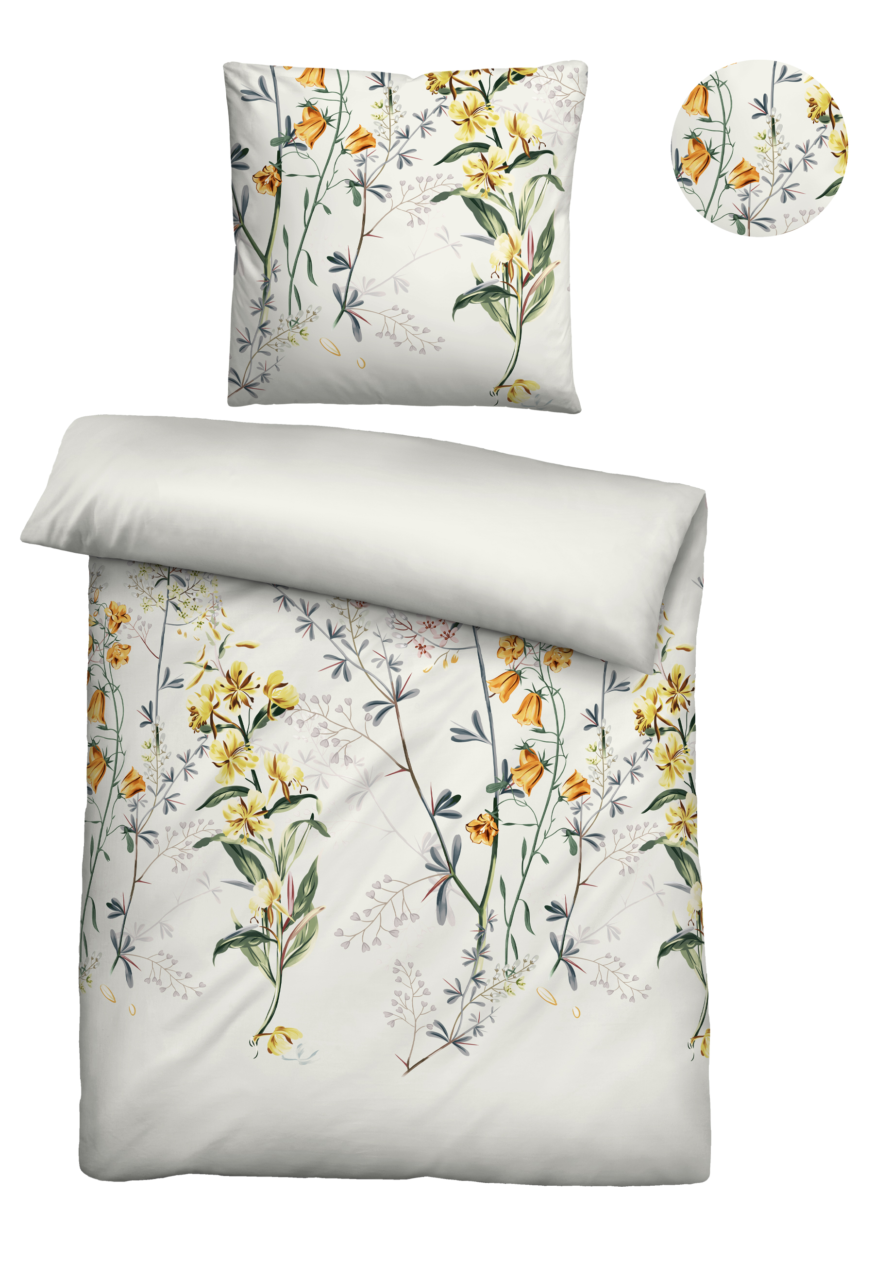 biberna SATIN-Bettwäsche ca. 155x220cm in Farbe Perlmutt, Bettwäsche, Kissenbezug, Blumenmuster, Floral, Grauweiß