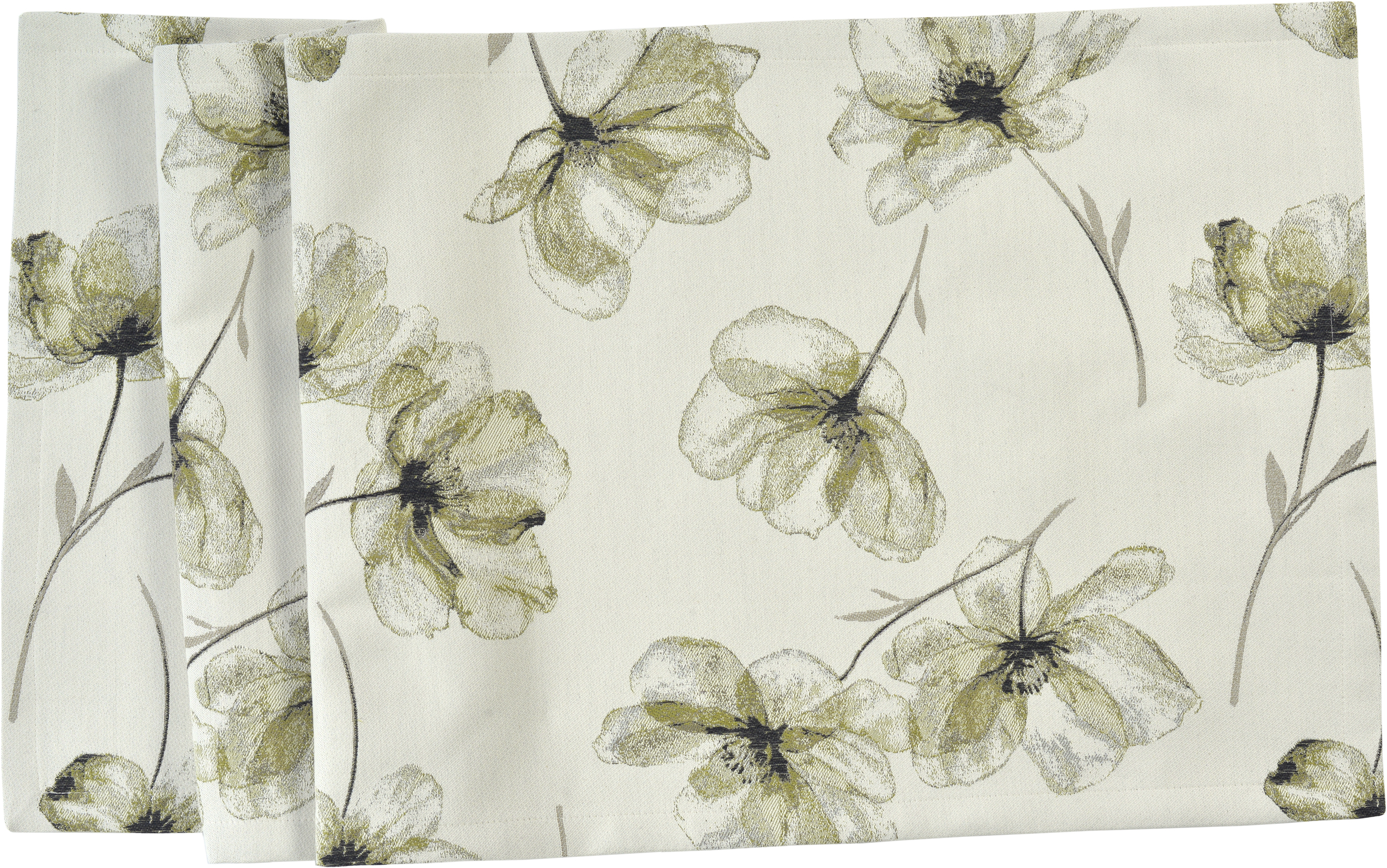 Sander Tischläufer IMAGO ca. 50x138cm in Farbe olive, Blumenmuster, Leinenvorhang, Gardinen, Vorhang, Textil