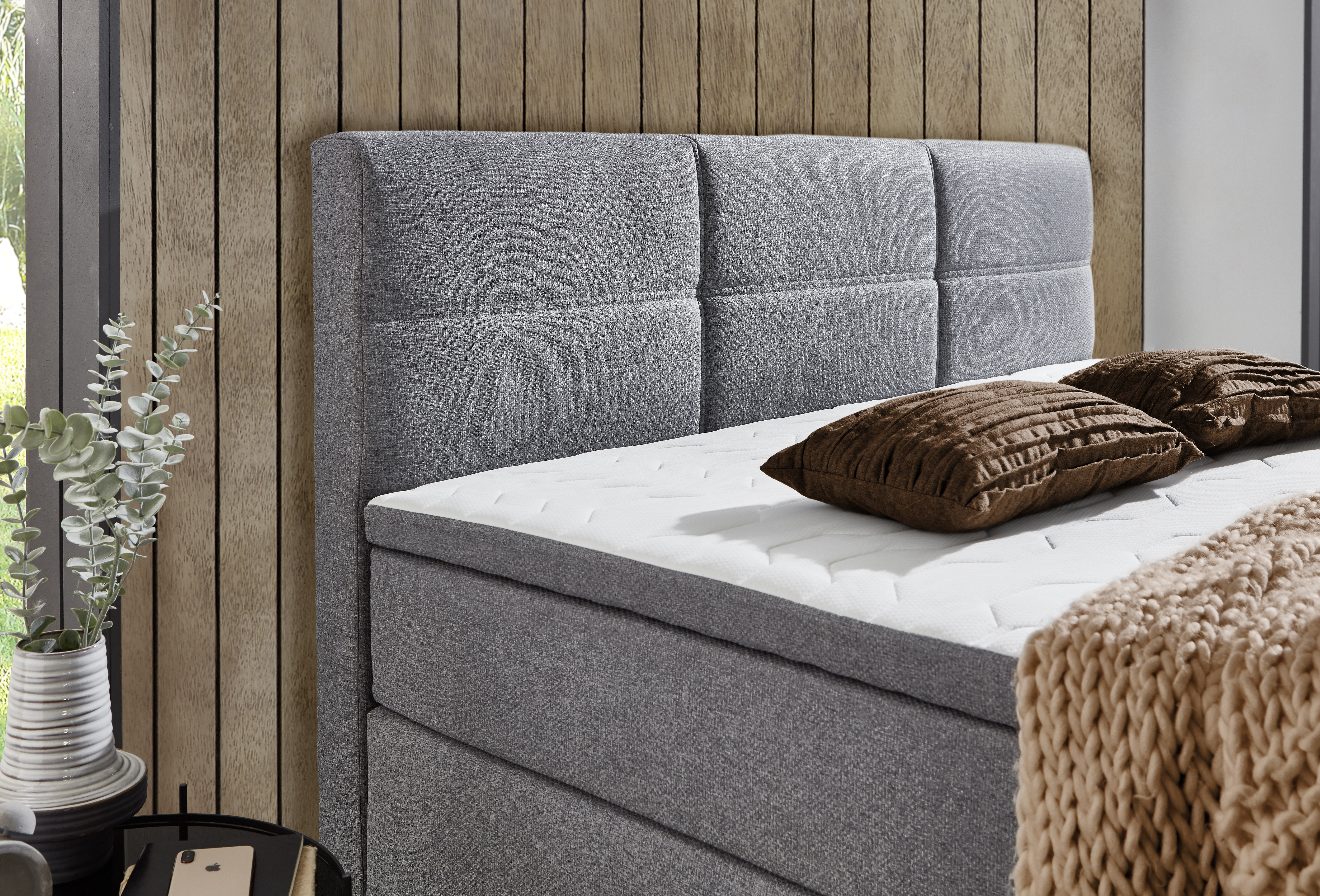 Sun Garden Boxspringbett KENRORA BX2360 in Stoff 50512-710 grau