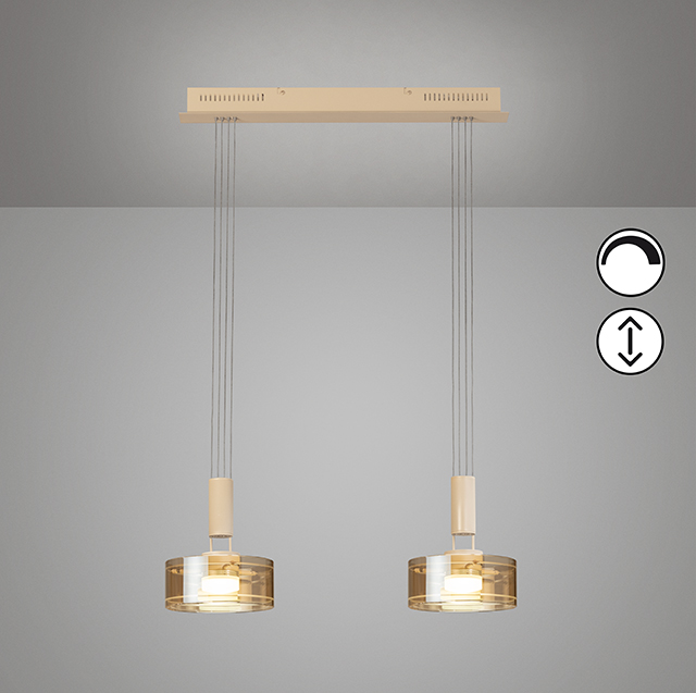 Fischer & Honsel LED-Pendelleuchte LAVIN 2-flammig in Farbe Metall sandfarbig/Glas amberfarbig, Leuchte, Deckenleuchte, Kronleuchter, Lampe