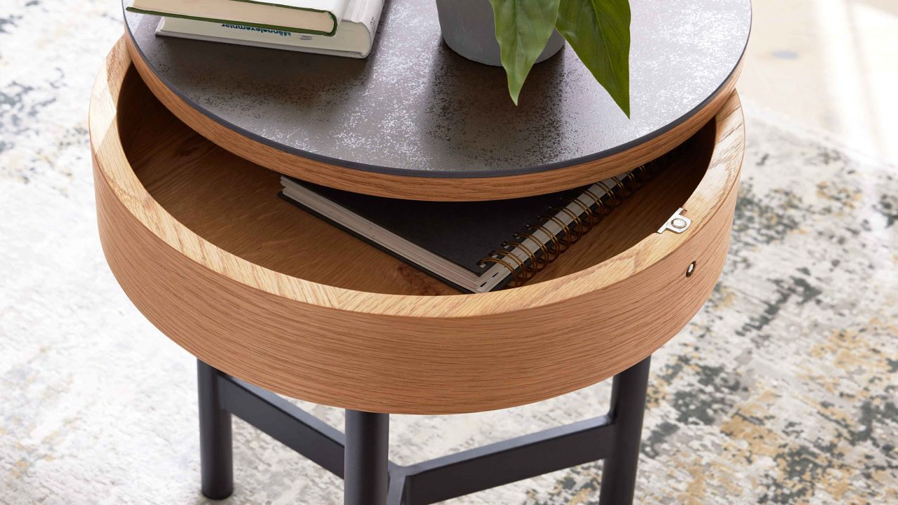 Interliving Beistelltisch INTERLIVING 6216 in Grau Interliving Beistelltisch IL 6216 Ø ca. 85cm in Keramik Titan/Korpus MDF Eiche