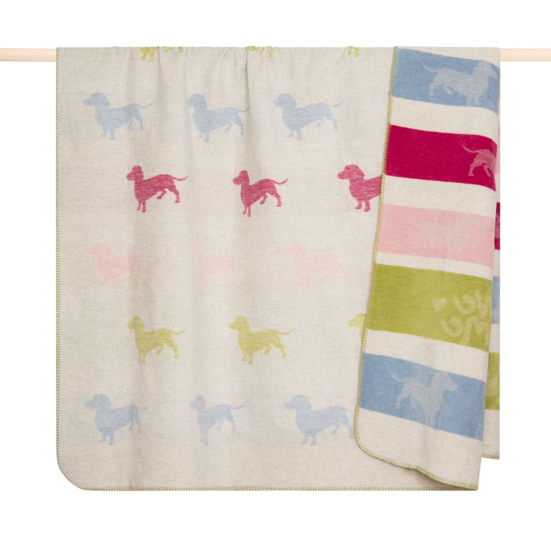 Pad Decke DOG ca. 150x50cm in Farbe multi, de, knuffige Decke, Welpen-Print, Baumwolle, Pastellfarben