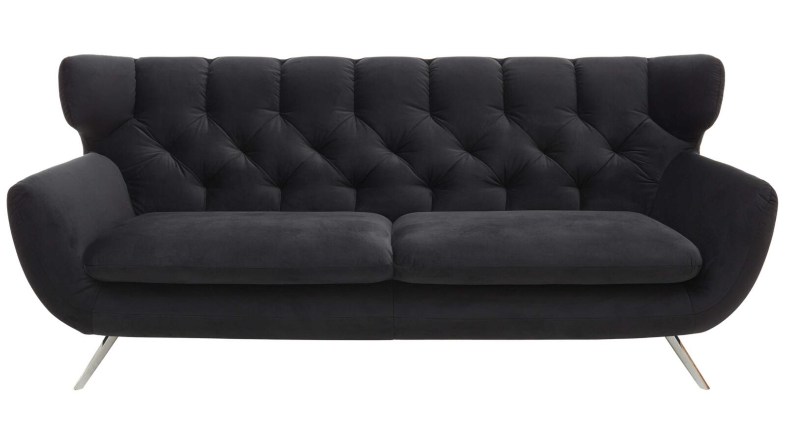 Sofa 2-sitzig SIXTY in Stoff Velvet black, Couch, Mobiliar, Kissen, Dekoration für Zuhause