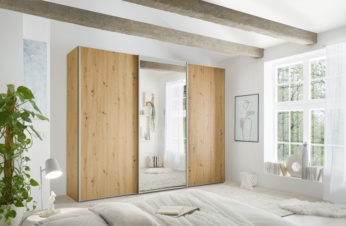 Staud Schwebetürenschrank Sinfonie Plus ca. 280x222x68cm in Artisan Eiche Staud Schwebetürenschrank Sinfonie Plus ca. 280x222x68cm in Artisan Eiche, Drinnen, Innenarchitektur, Mobiliar, Garderobe, Pflanze