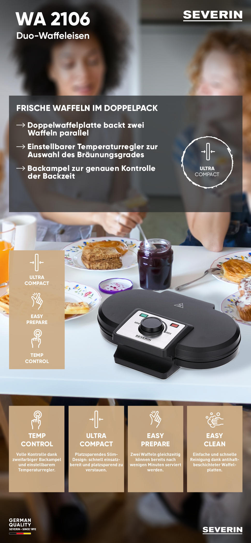 Severin Duo-Waffeleisen WA 2106 in Schwarz Severin Duo-Waffeleisen WA 2106 in Schwarz