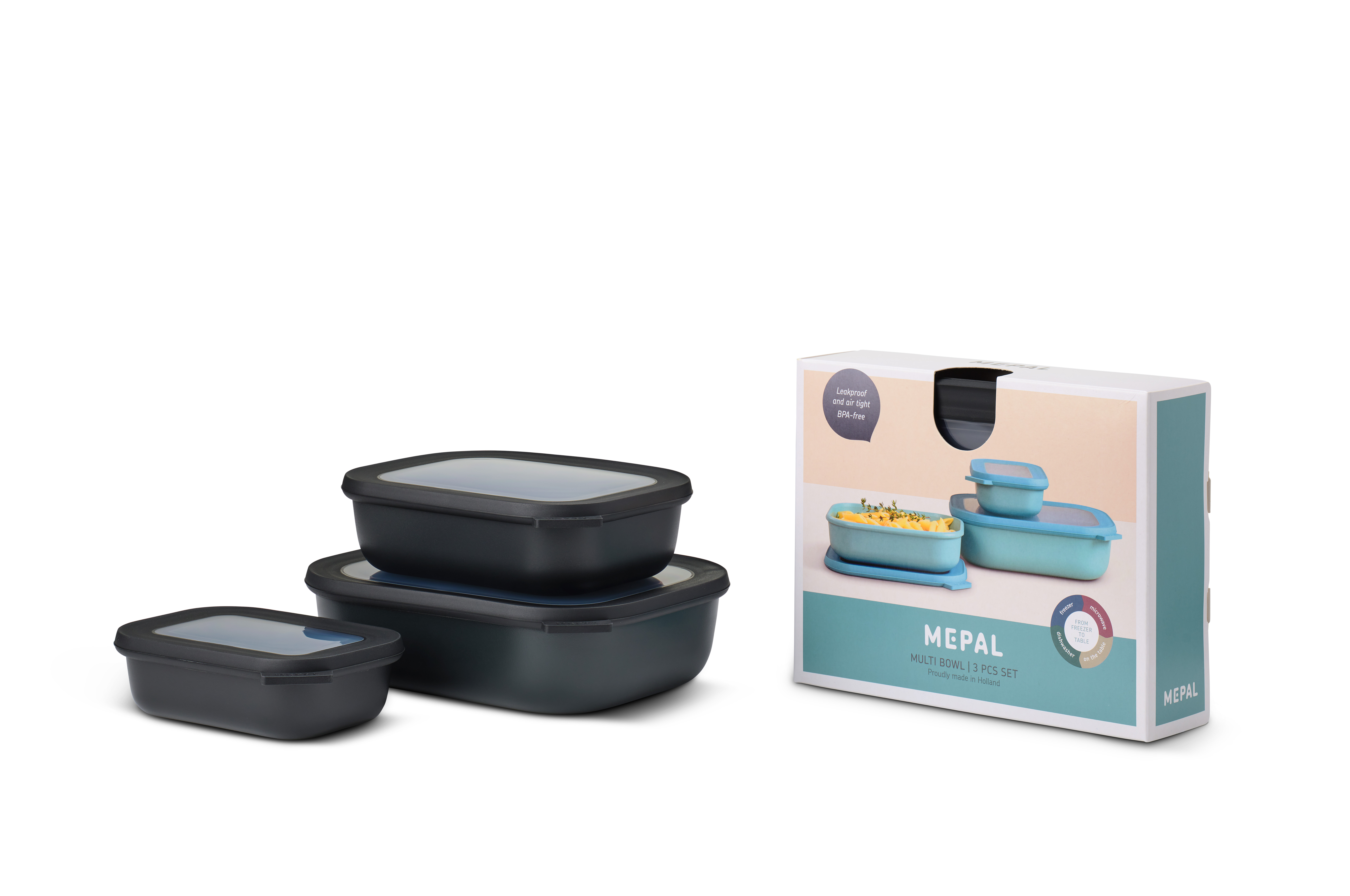 Mepal Set Cirqula rechteckig 3-tlg. 500 + 1000 + 2000 ml in Farbe Nordic Black