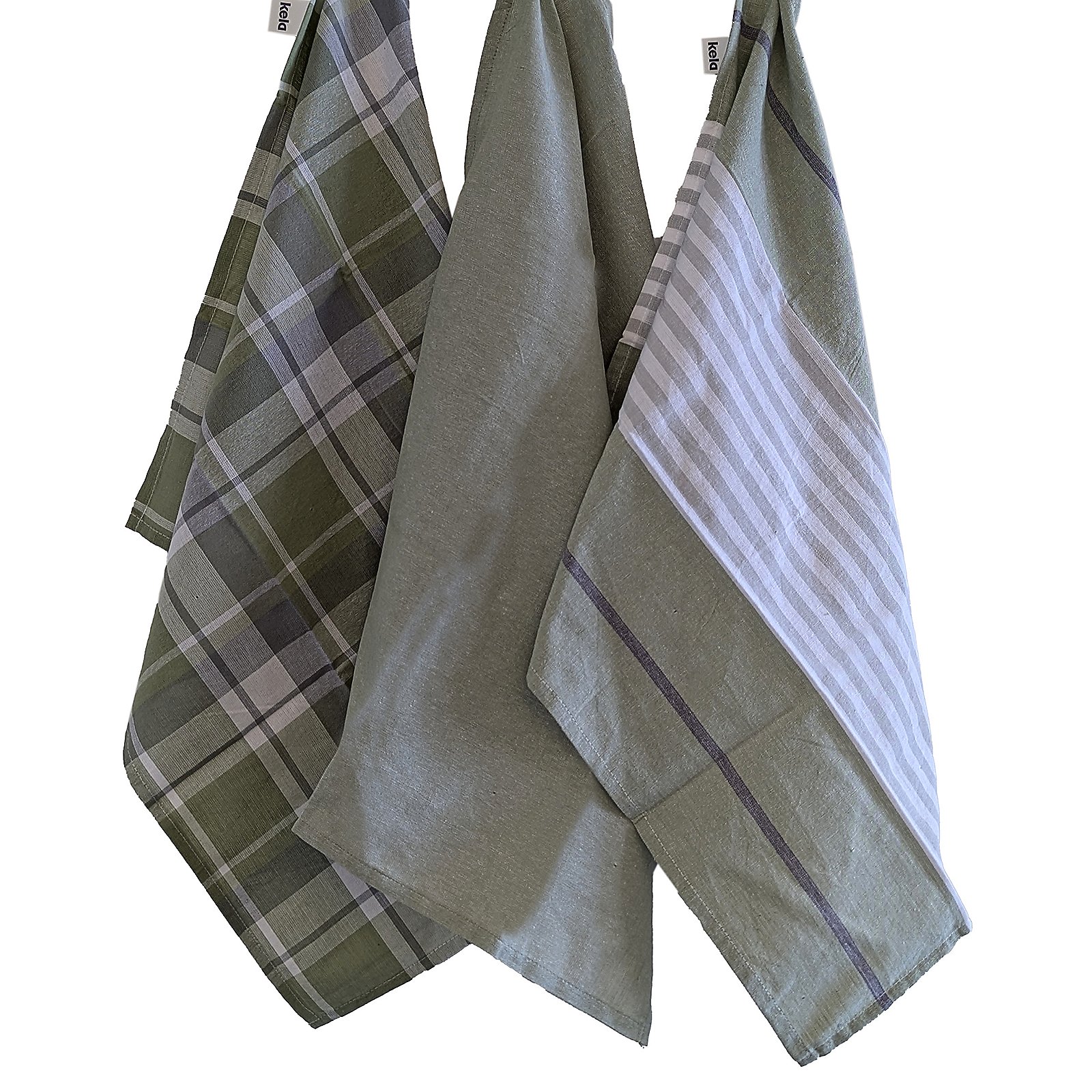 Kela Geschirrtuch-Set PASADO in Farbe Olivgrün, Tuch, Schal, Baumwolle, Streifen, Karo