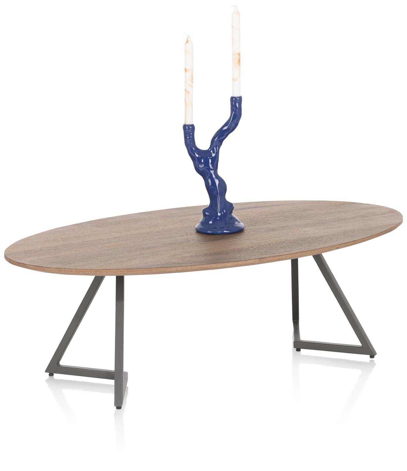 Henders & Hazel Couchtisch TRAPANI ca. B65 H35 T110 cm in Mango furniert smoked lack., ovaler Tisch, Holztisch, Metallbeine, Kerzenhalter, blaues Kerzenlicht