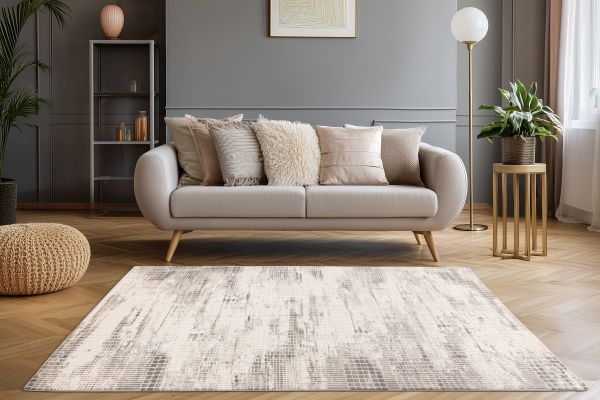 Webteppich NAPOLI ca. 160x230cm in Farbe silver, Sofa, Wohnzimmer, Beige, Samt, Teppich