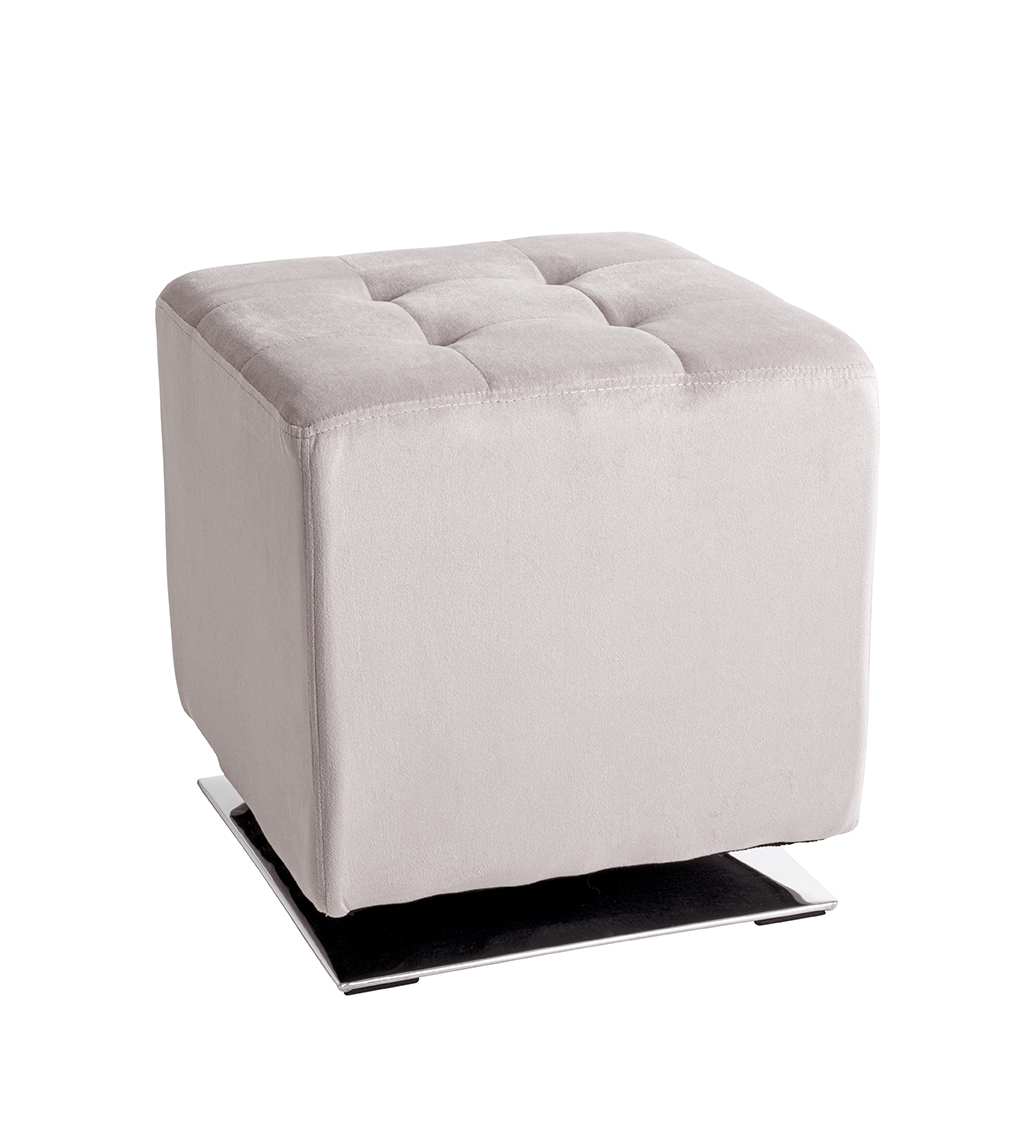 Haku Möbel Hocker BETO 2 in Farbe Chrom, Kaschmir, Ottomane, Pouf, Beige, Stoff, Sitzhocker