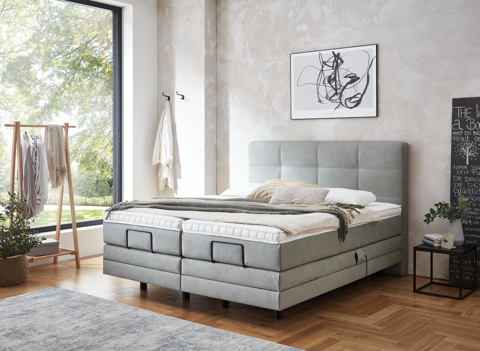 Boxspringbett 5-Karat-Comfort-Motor ca. 180x200cm Grau Boxspringbett Karat Comfort mit Motor ca. 180 x 200 cm in Stoff Gavin
