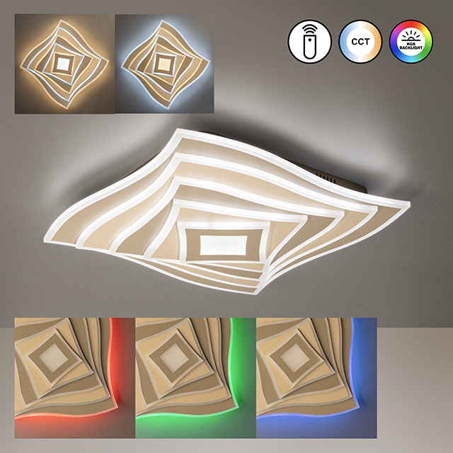 Fischer & Honsel LED-Deckenleuchte HERO 1-flammig in Farbe Metall dark-greige/Acryl satiniert, Kunst, Collage
