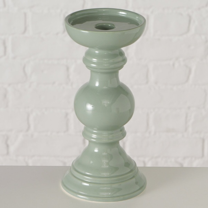 Boltze Kerzenleuchter Berno, Kerzenständer, Keramik, Salbeigrün, glänzende Glasur, klassische Form