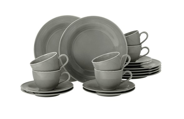 Seltmann Weiden Kaffeeservice 18-teilig BTR Beat 3 Perlgrau , Teller-Set, Teller, Tassen, Geschirrset, Seitenteile